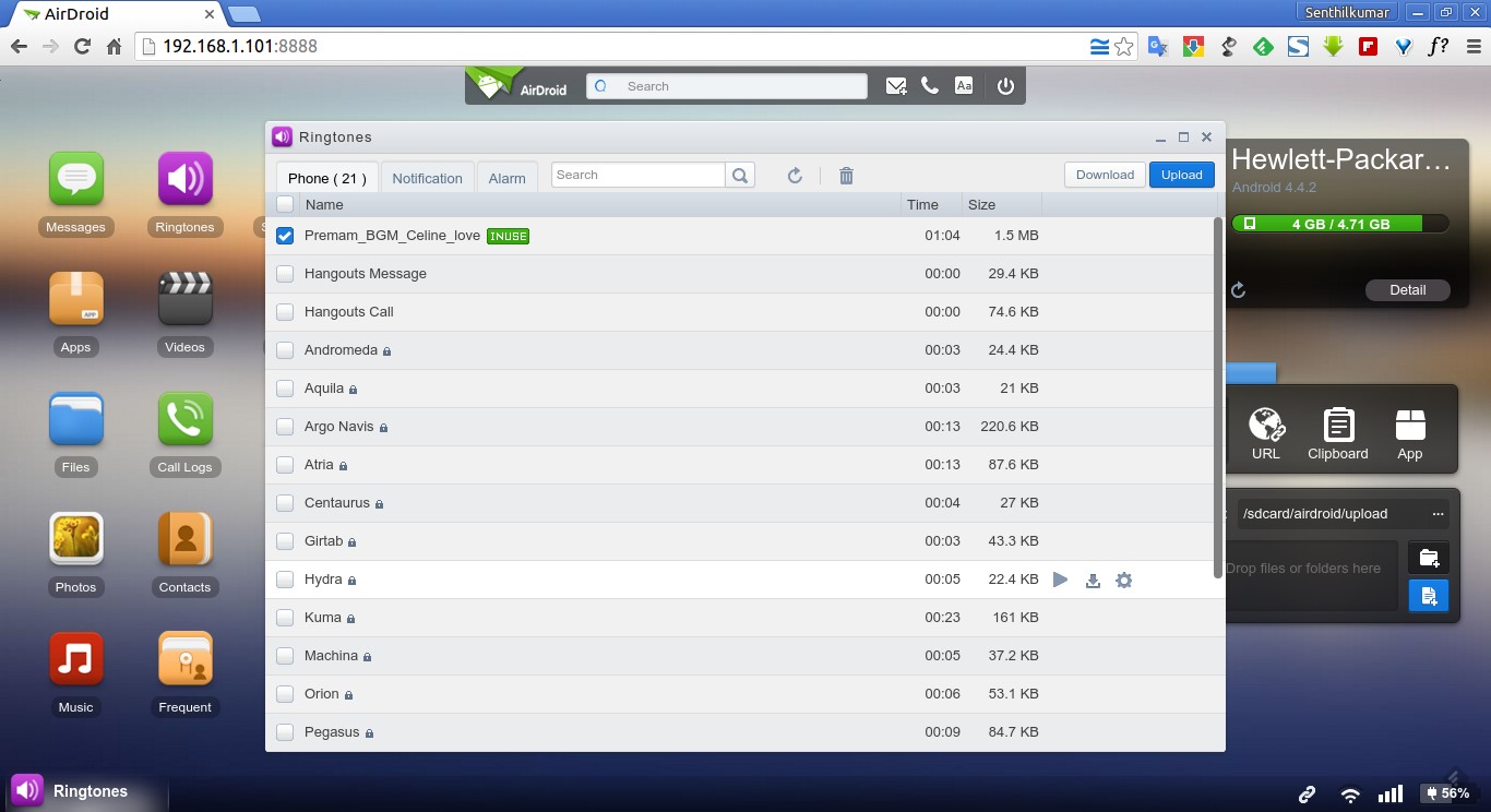 Listen the ringtones with AirDroid