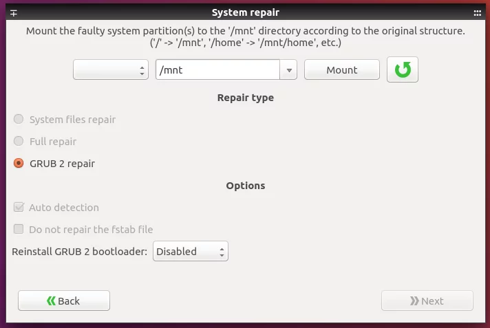 System repair using Systemback