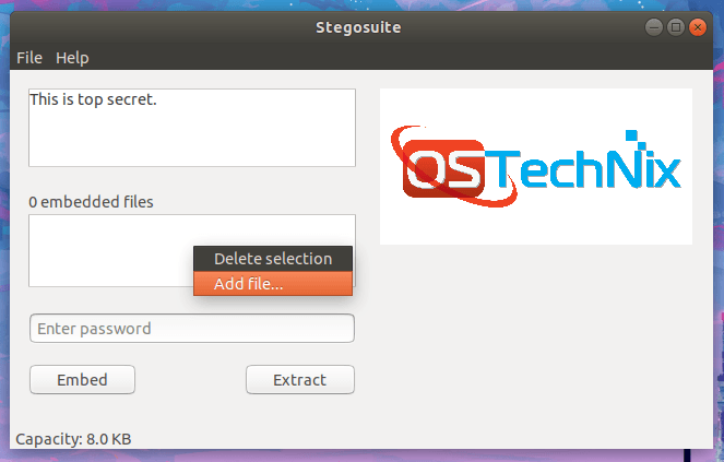 Add files in stegosuite