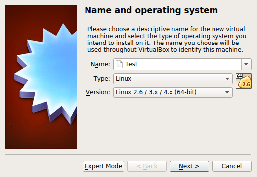 Enter Virtual machine name and type