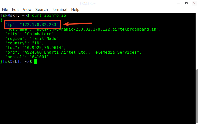 linux find public ip from command line