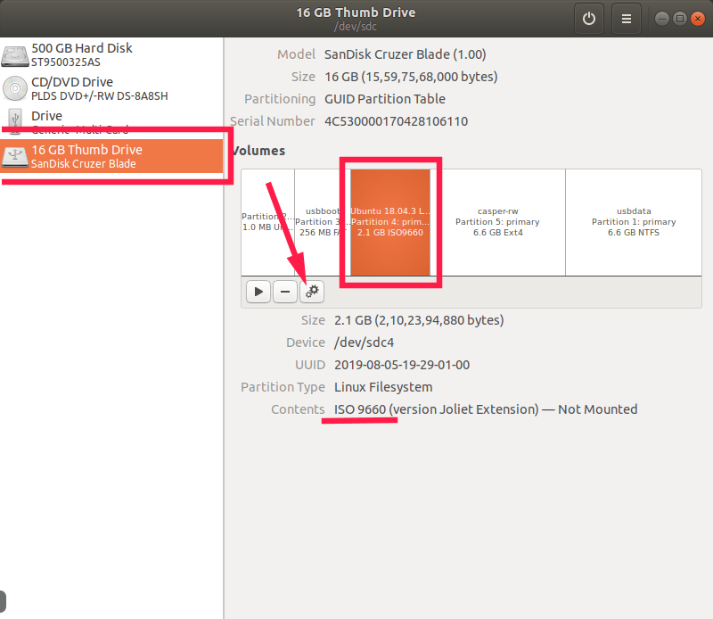 partition find and mount bootable usb