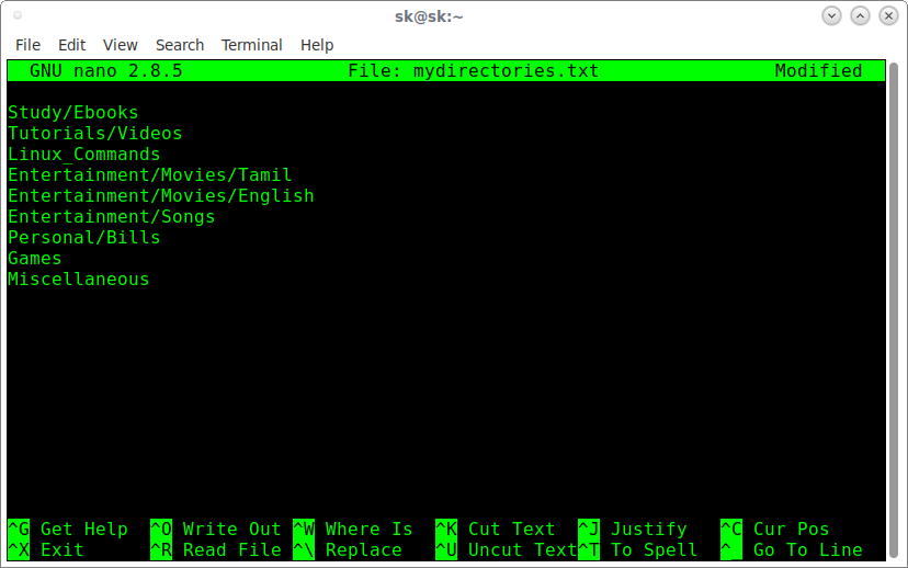 create file in directory linux command