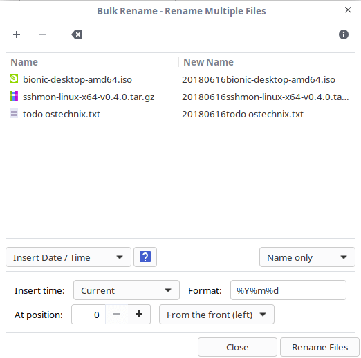 Bulk rename files using Thunar