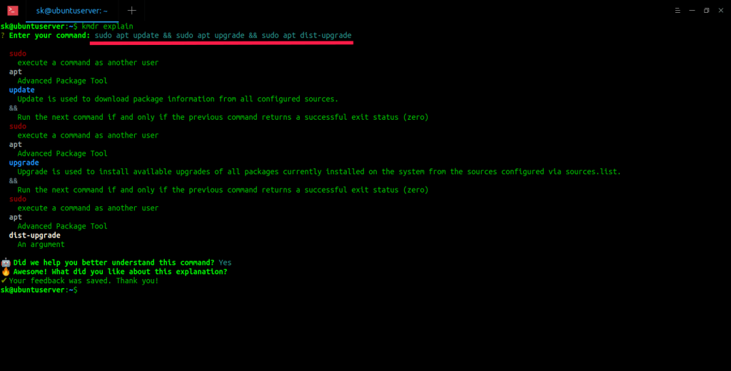 Kmdr - Display CLI Commands Explanation In Terminal - OSTechNix