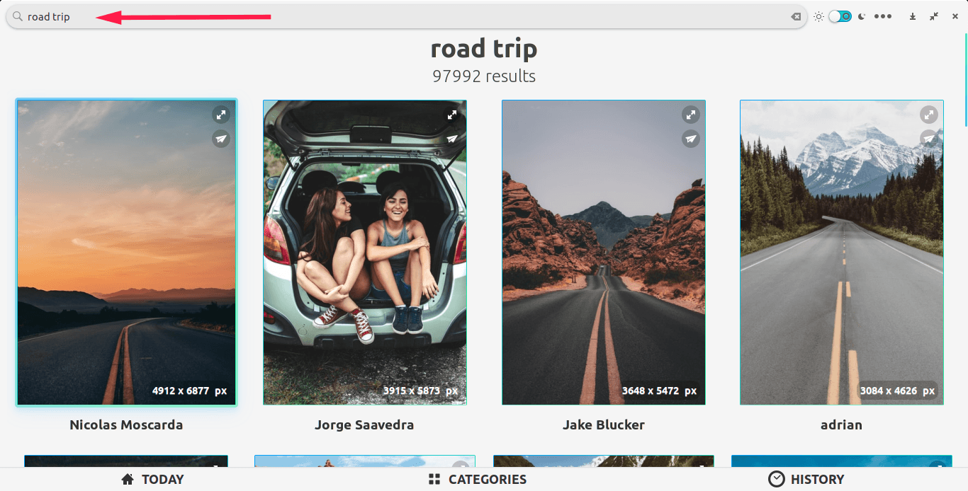 Search images from unsplash site using fondo