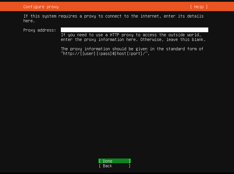 Enter proxy server details in Ubuntu installation wizard
