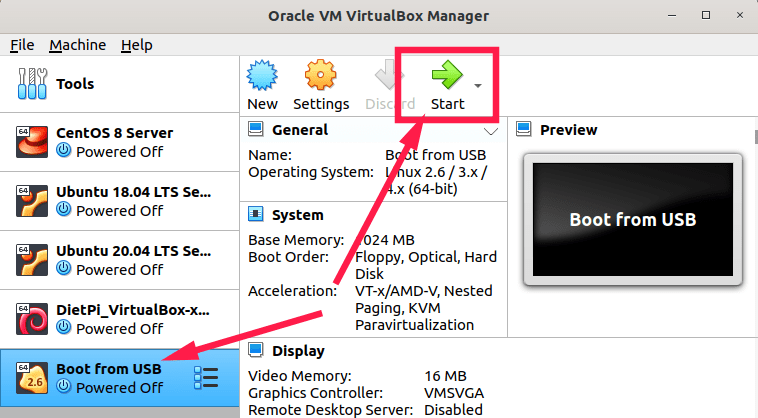 how to use virtualbox to boot usb in linux