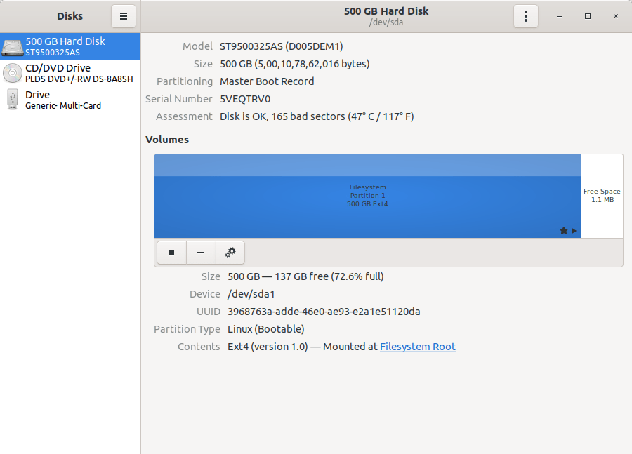 Find Hard Disk Drive Details In Linux Using GNOME Disks