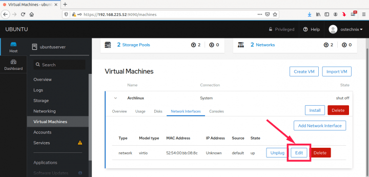 Set Virtual Machine Network Manage KVM Virtual Machines Using Cockpit Web Console - OSTechNix