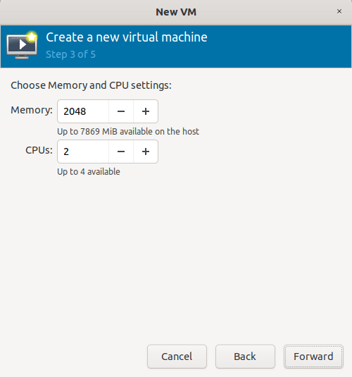 Seleccionar memoria y vcpu para kvm guest