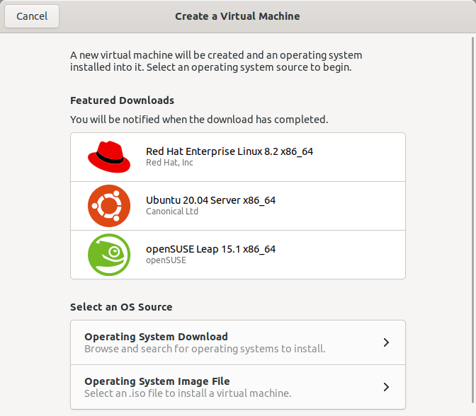 Create a new virtual machine with Gnome Boxes