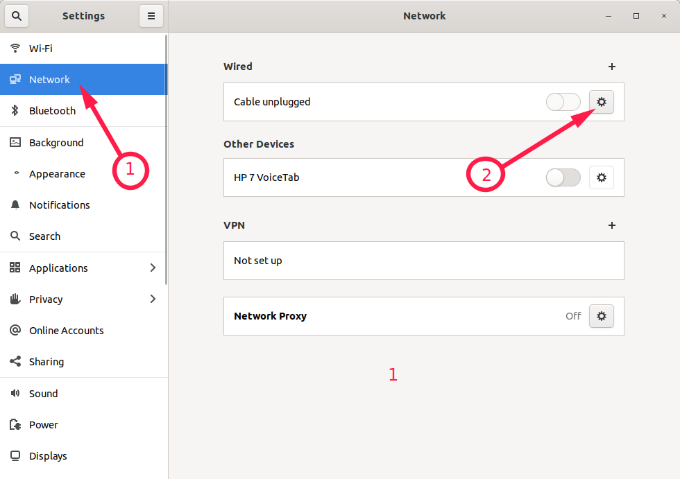 Open Wired network settings
