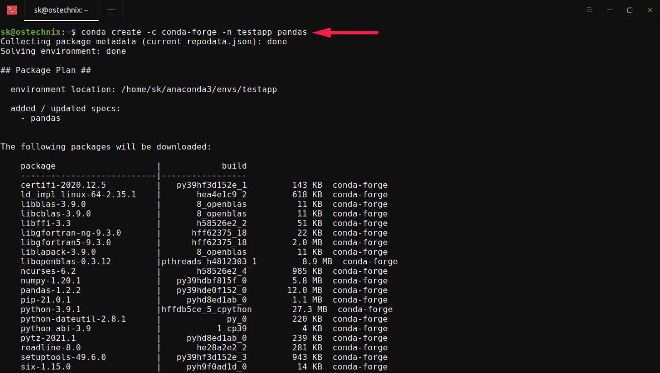 conda install package in environment