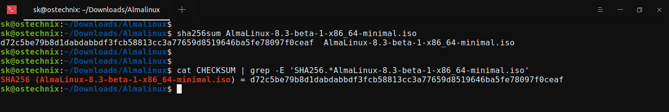 Verify AlmaLinux iso using checksum values Verify AlmaLinux iso using checksum values