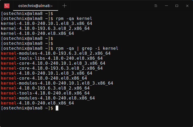 View installed Kernels in AlmaLinux