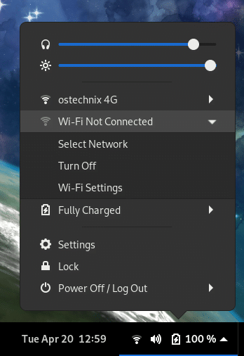 Select WiFi network from topbar menu in Linux