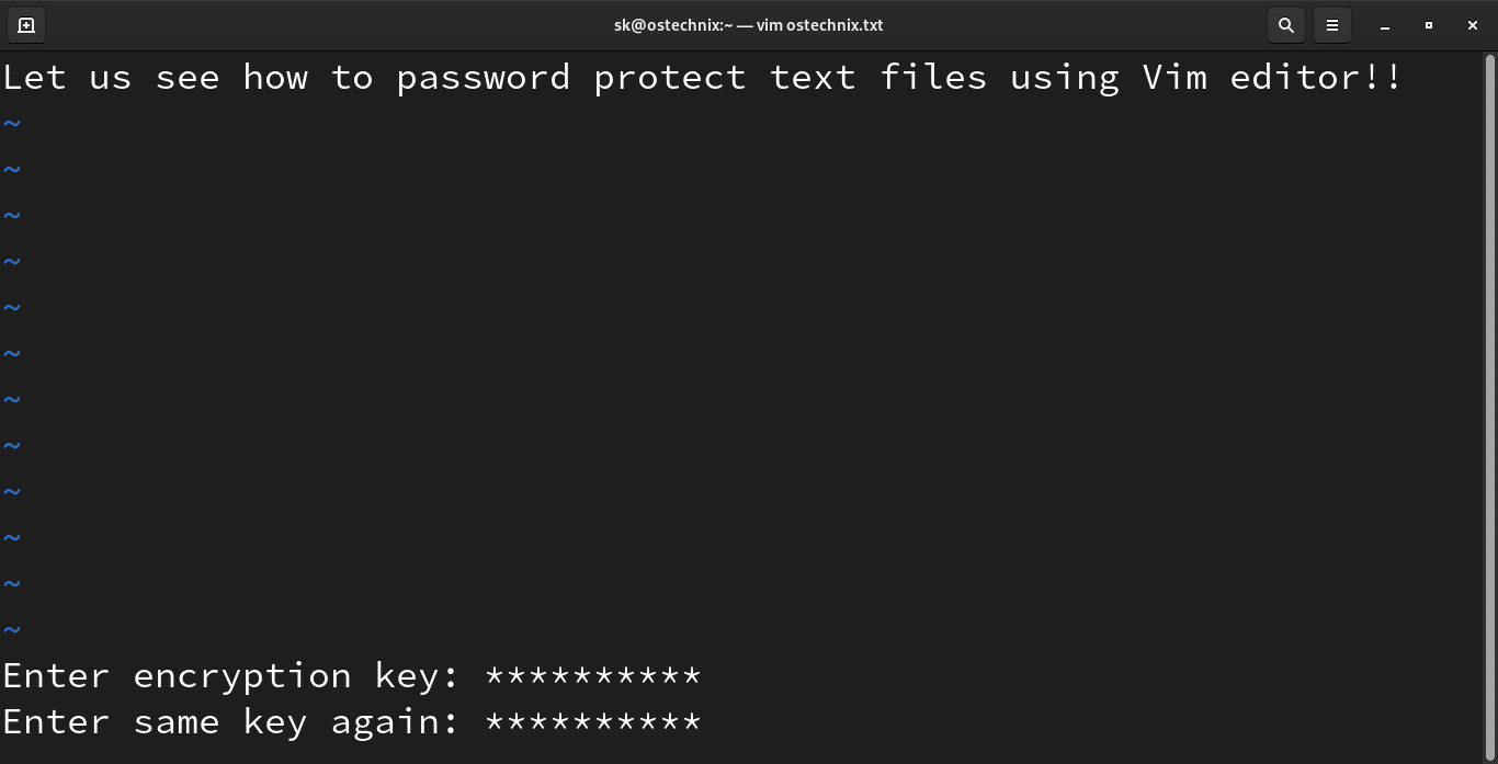 Change password of a file using Vim editor