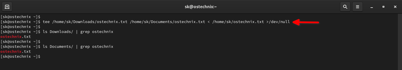 Copy a file to multiple different directories using tee command in Linux