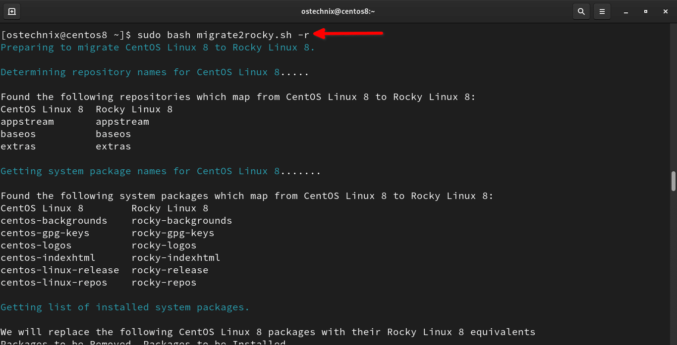 Migre de CentOS 8 a Rocky Linux 8 usando el script migration2rocky