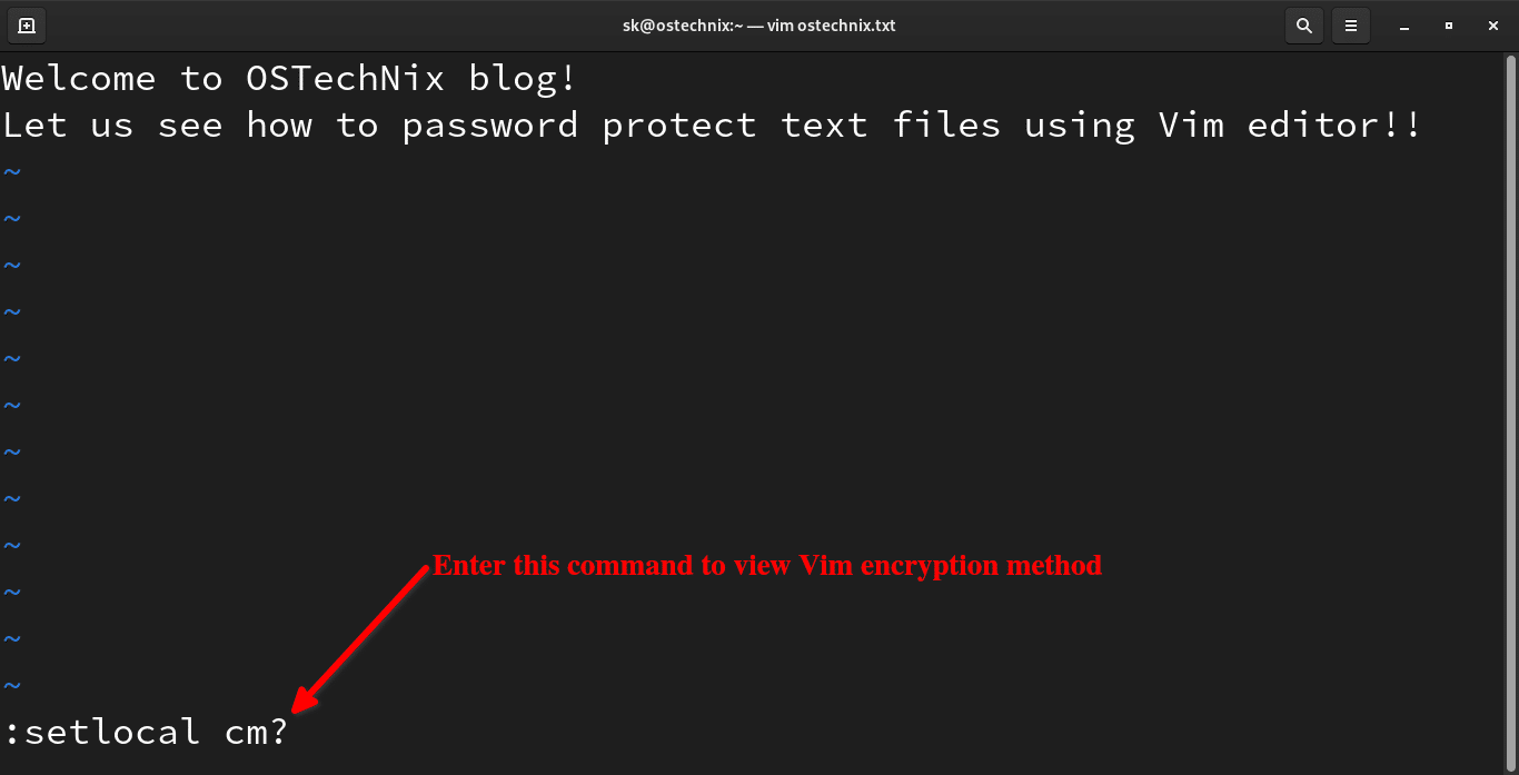 View current encryption method in Vim editor