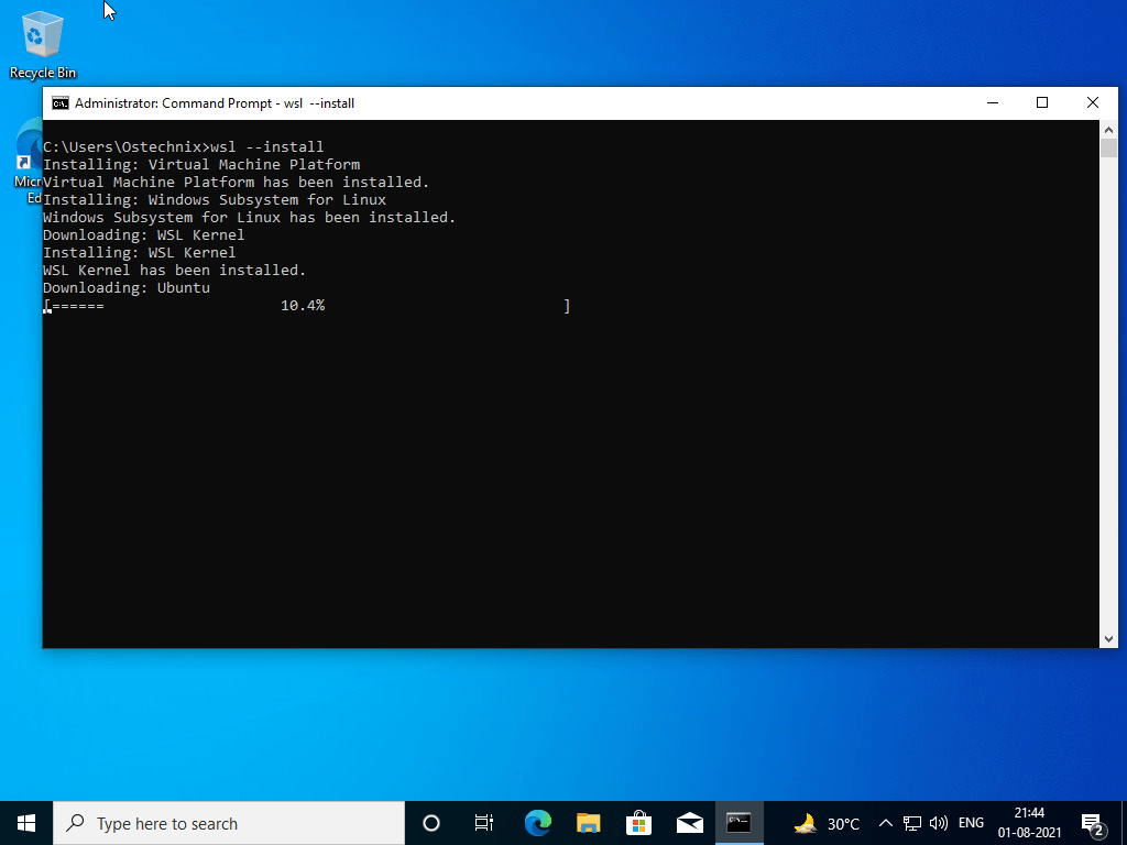 Install Windows Subsystem for Linux with single command in Windows