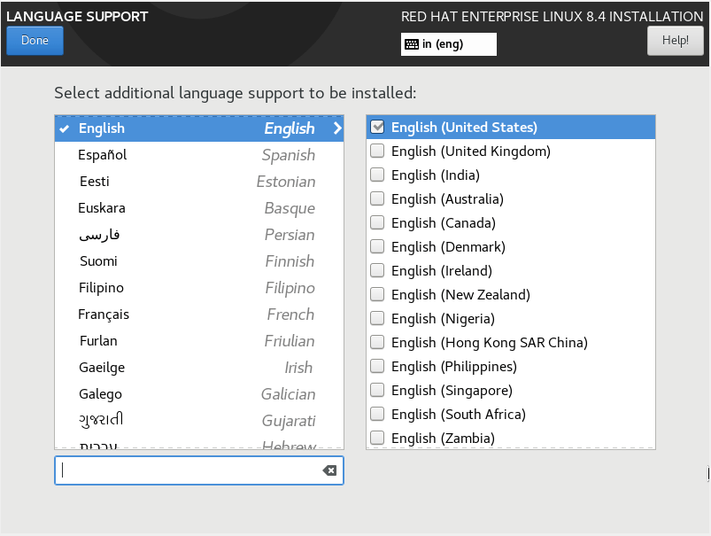 vyberte možnost další jazyková podpora k instalaci