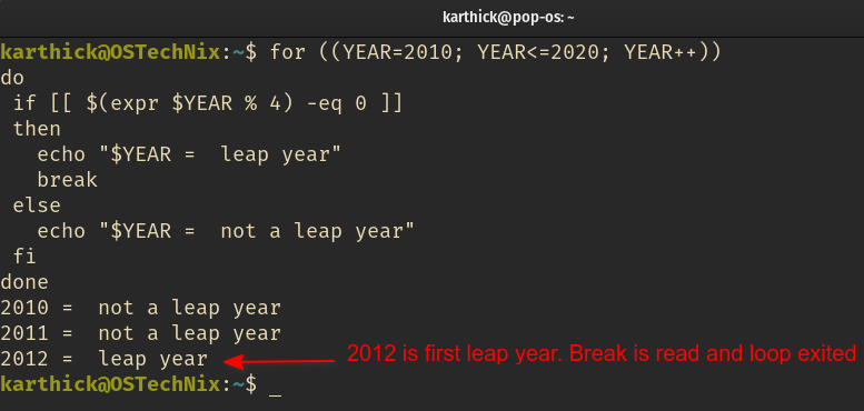 Break statement with for loop