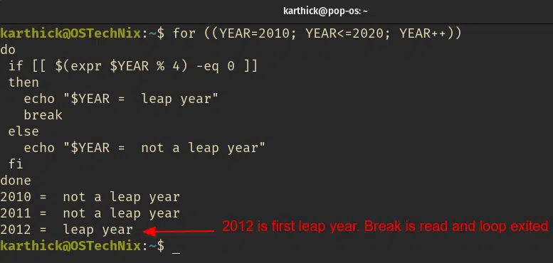 Break statement with for loop