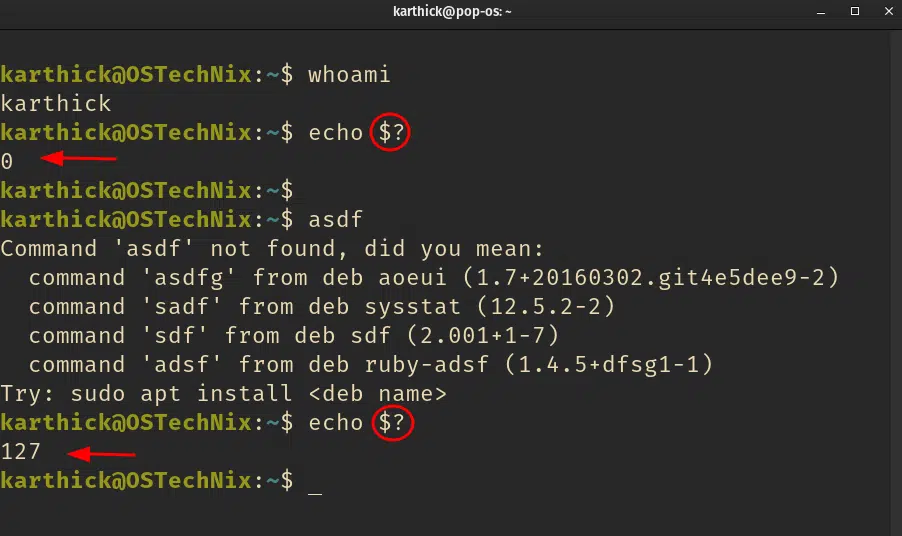 Exit status code Exit status code