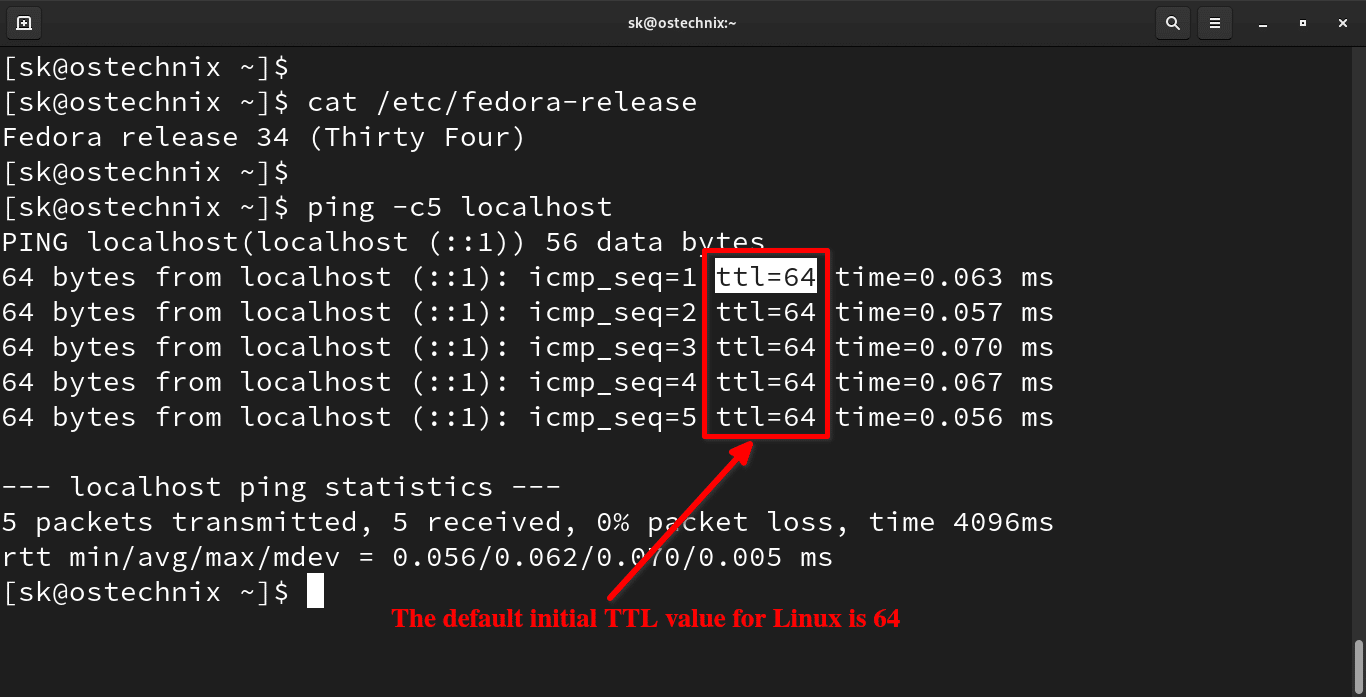 Как узнать ttl в linux