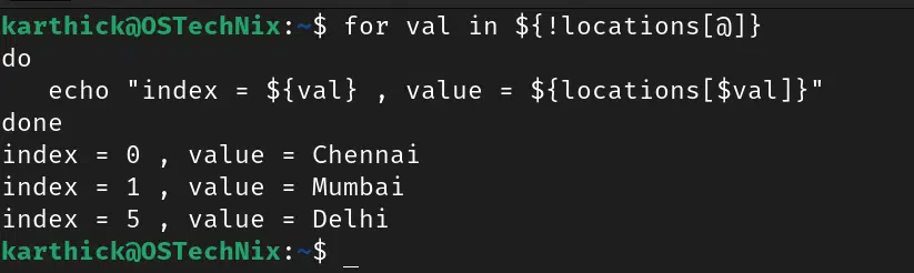 Print index and elements