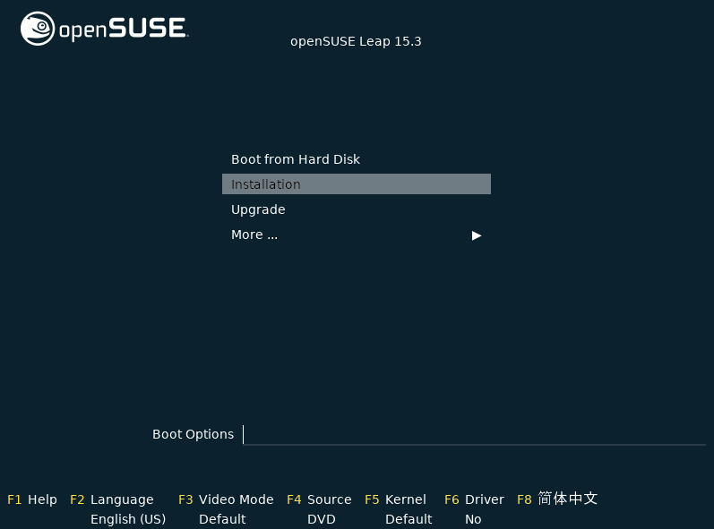 Inicie la instalación de OpenSUSE