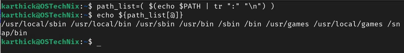 Store command output as array