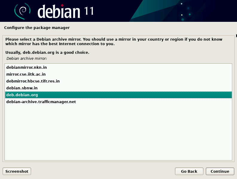 Select Debian archive mirror