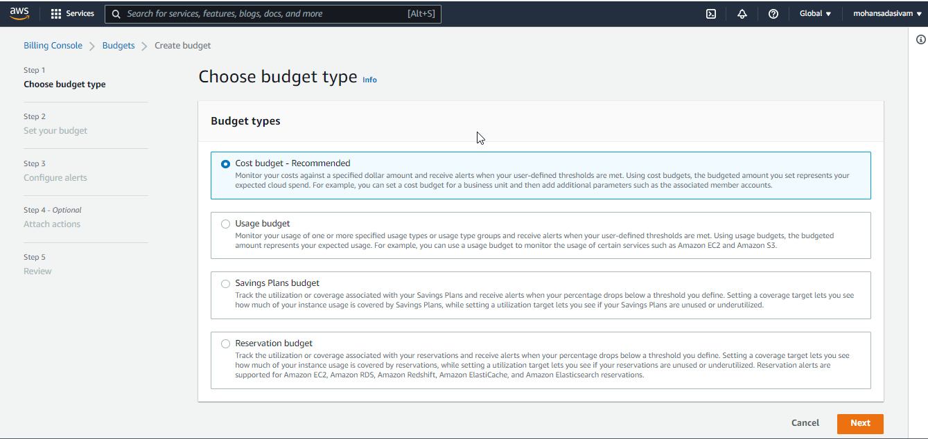 AWS Budget Types