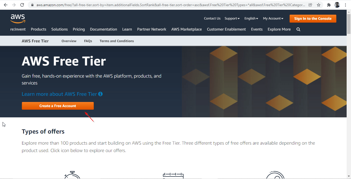 AWS Sign Up Page