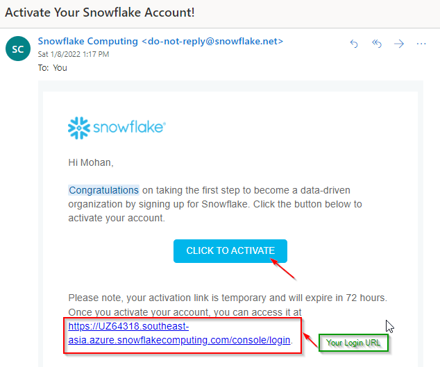 Snowflake Activation Mail