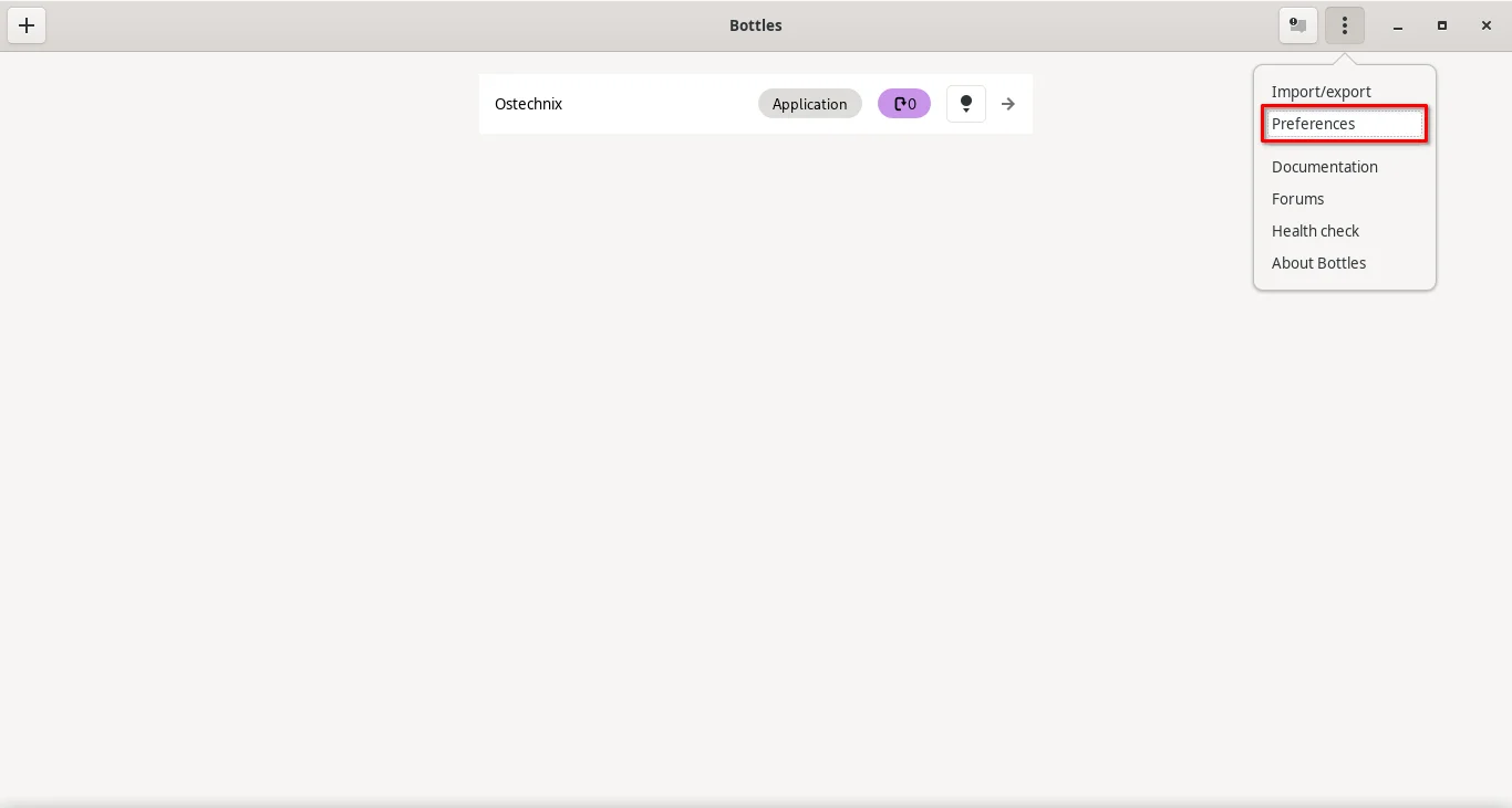 Open Bottles preferences section Open Bottles preferences section