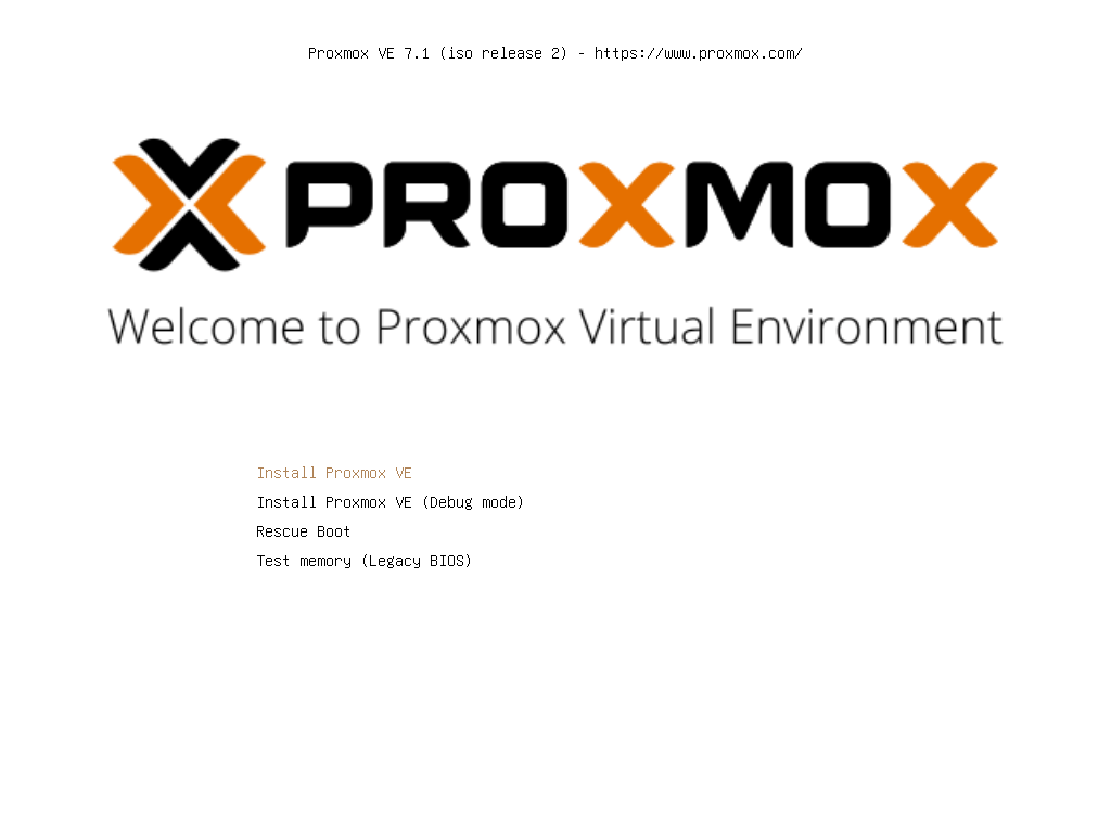Tela de boas-vindas do instalador do Proxmox