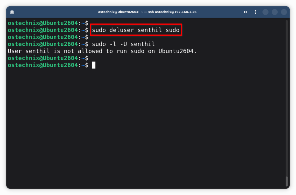 Delete Sudo Access from an User in Ubuntu Linux Delete Sudo Access from an User in Ubuntu Linux