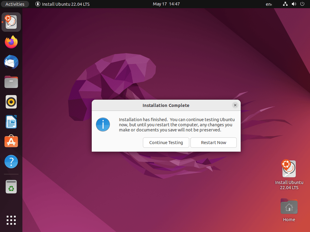 Ubuntu 22.04 LTS 桌面安装完成