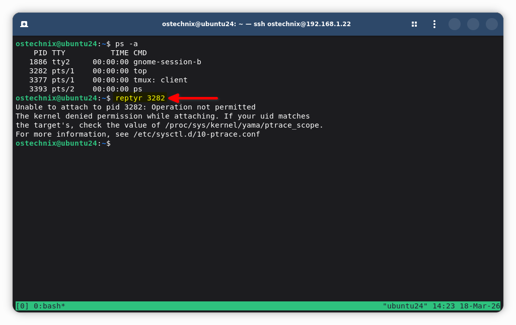 Reptyr Error Unable to attach to pid: Operation not permitted Reptyr Error Unable to attach to pid: Operation not permitted
