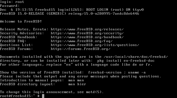 Login to FreeBSD as Root User Login to FreeBSD as Root User