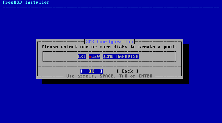 Select Disk for ZFS Configuration Select Disk for ZFS Configuration