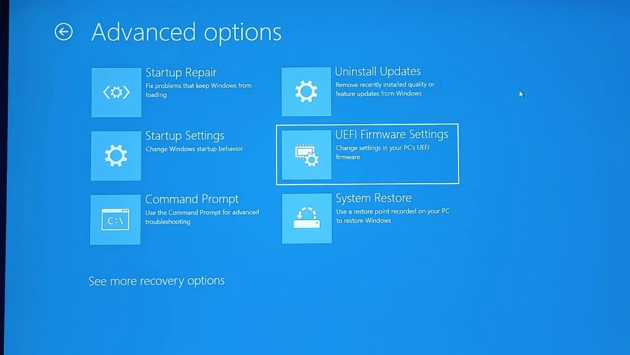 Click UEFI Firmware Settings Click UEFI Firmware Settings