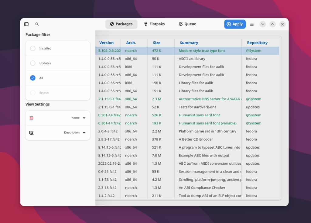 Show All Packages in Yumex-ng