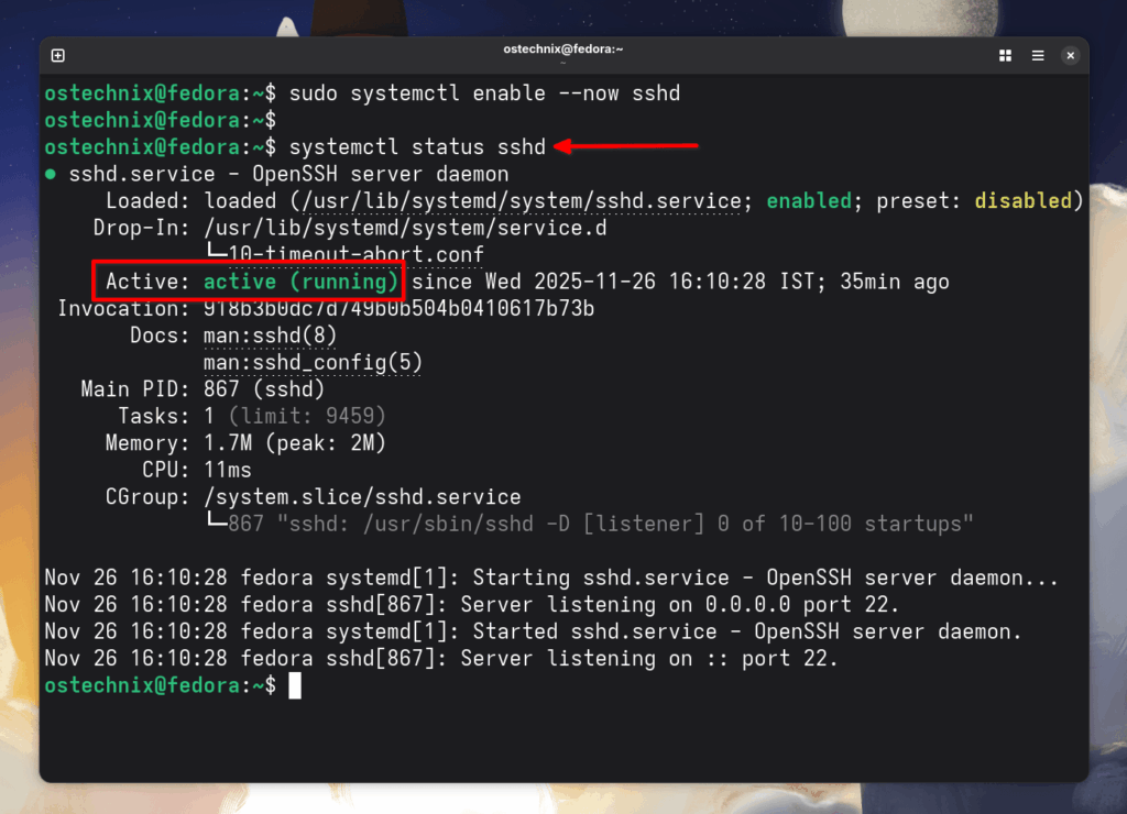 Check SSH Status in Fedora 43 Check SSH Status in Fedora 43