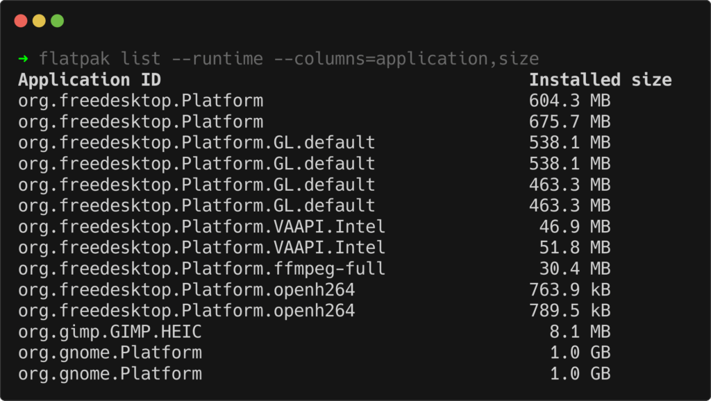 List Installed Flatpak Runtimes by Size