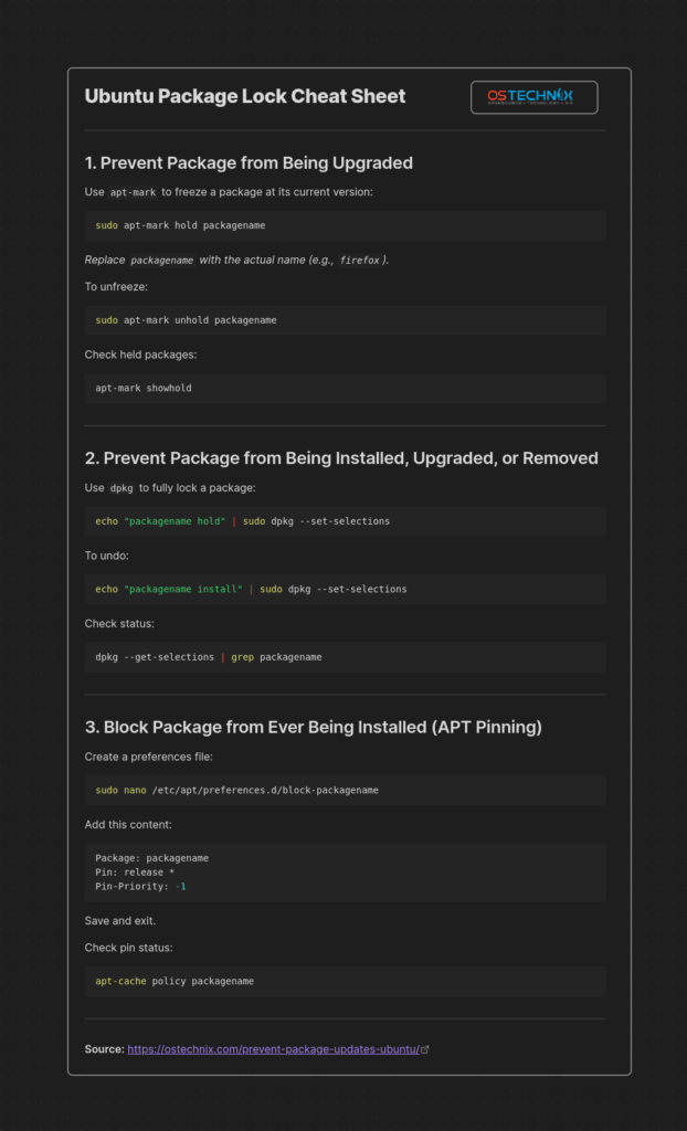Ubuntu Package Lock Cheat Sheet Ubuntu Package Lock Cheat Sheet